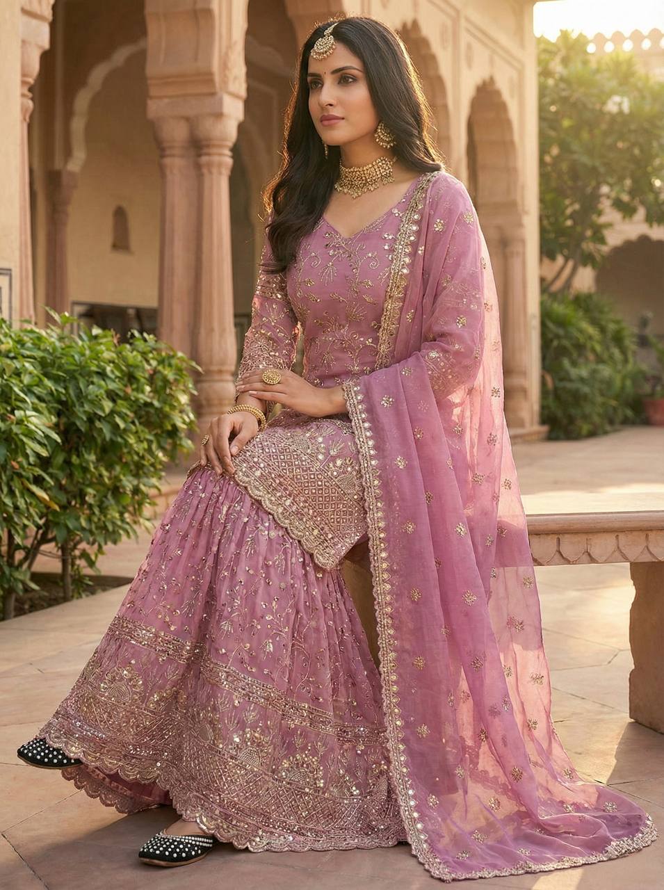 Terracotta Orange Couture Sharara Set - Festive Wear